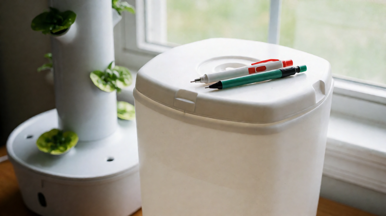 Aeroponic reservoir with EC and pH pen
