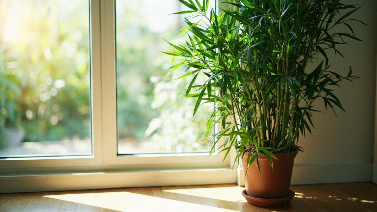 Bamboo plant receiving bright indirect light near a window.