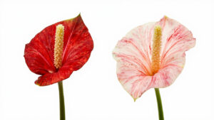 Begonia and anthurium foliage compared side by side indoors