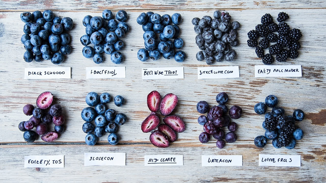 Comparison of seven high-yield blueberry varieties for home gardens including Duke, Pink Lemonade, Sunshine Blue, and more