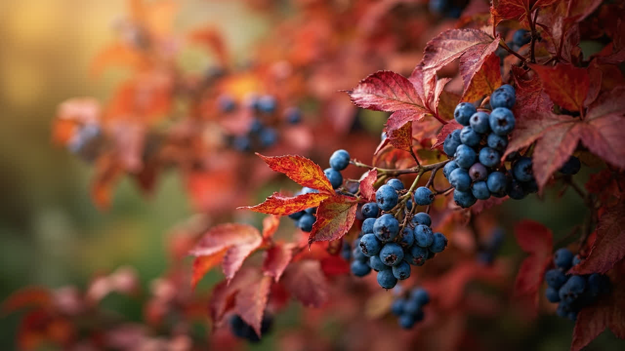 blueberry bush with red autumn leaves in garden