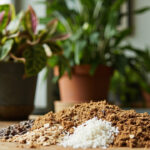 Calathea ornata with patterned leaves and a chunky potting mix of coco coir, perlite, orchid bark, and compost.