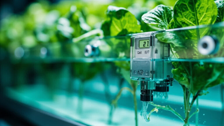 EC meter reading in a hydroponic nutrient reservoir, showing concentration level for indoor growing