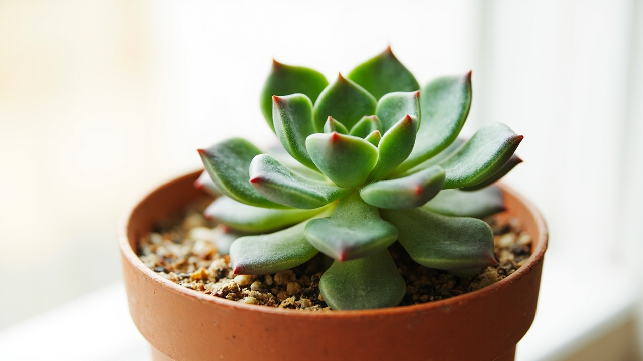 Echeveria in terracotta pot with mineral soil mix