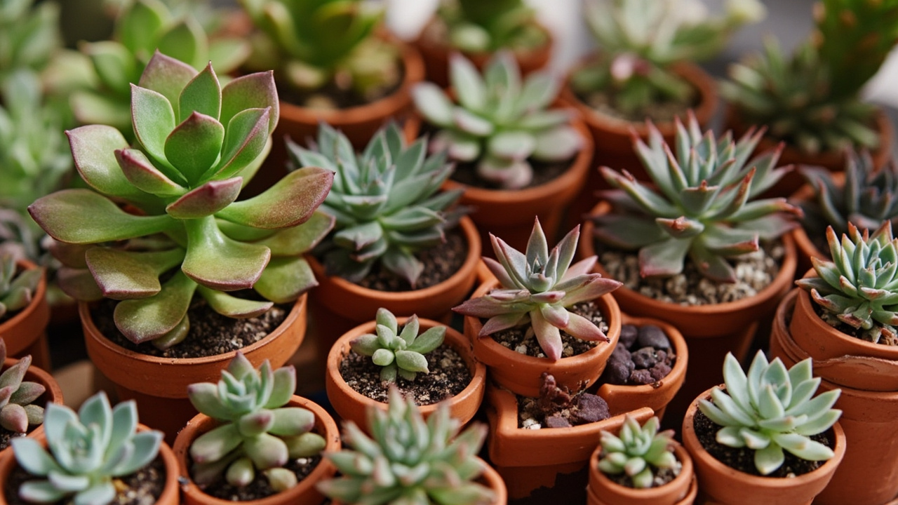 Collection of Echeveria varieties showing different rosette forms and colors