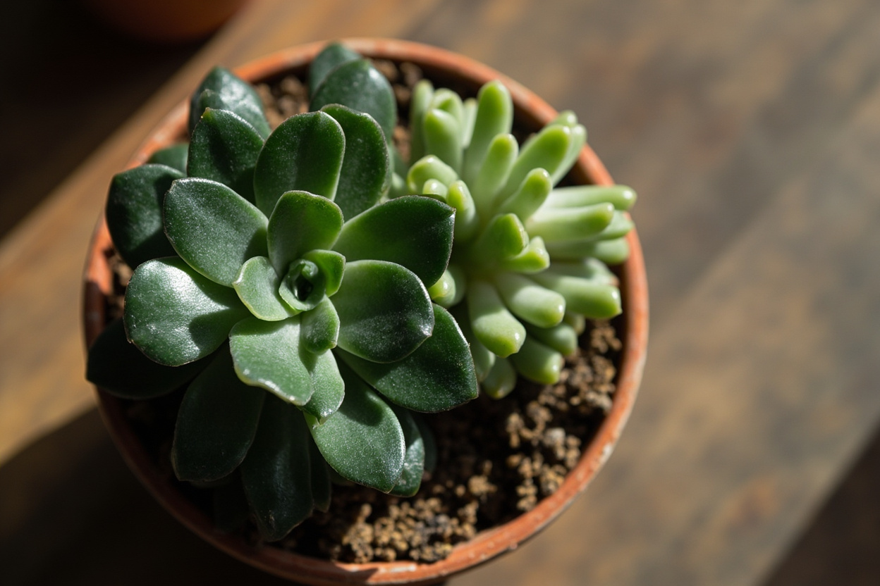 Haworthia rosette showing outward-curling soft translucent lower leaves from overwatering, with firm inner rosette