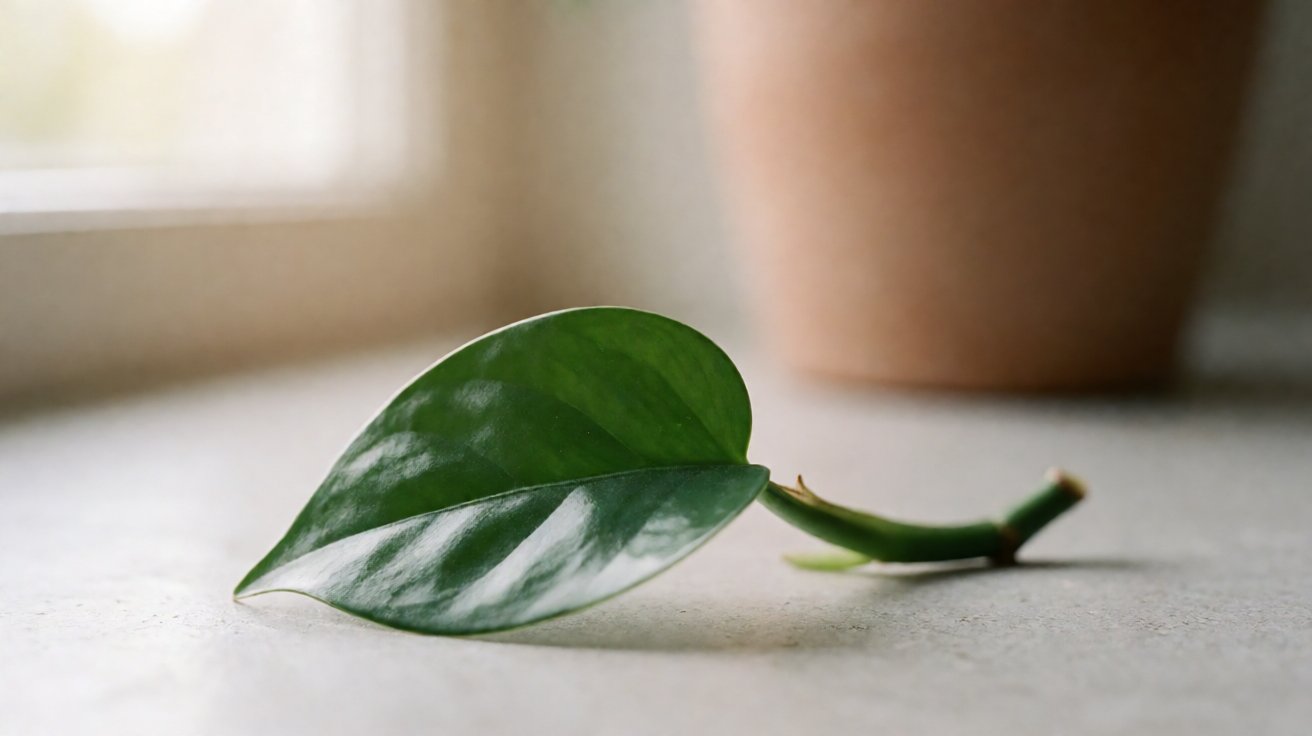 Close-up of a leaf petiole joint where the abscission layer has sealed the plant stub after a leaf detached