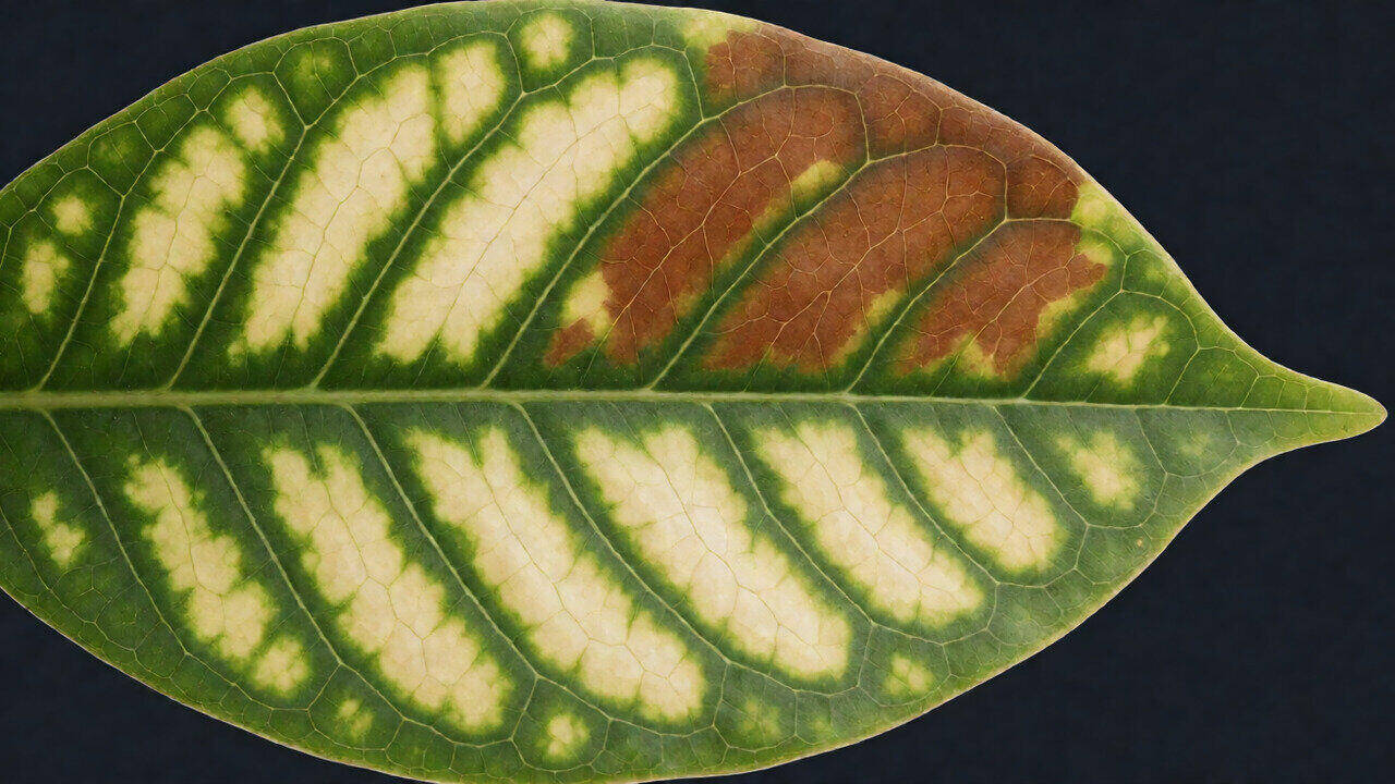 Garden plant showing nutrient deficiency symptoms on leaves