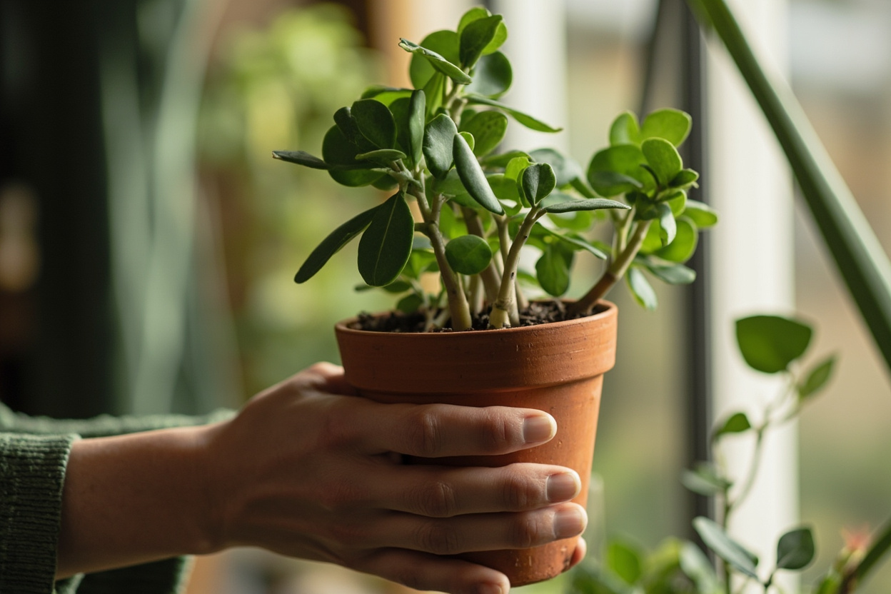 Hoya pot being lifted to check weight