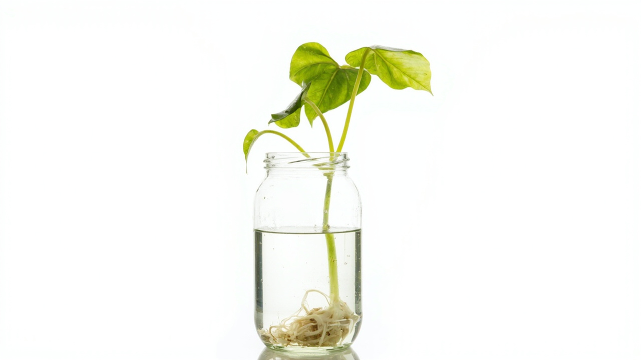 Pothos propagation in water with visible node and root development