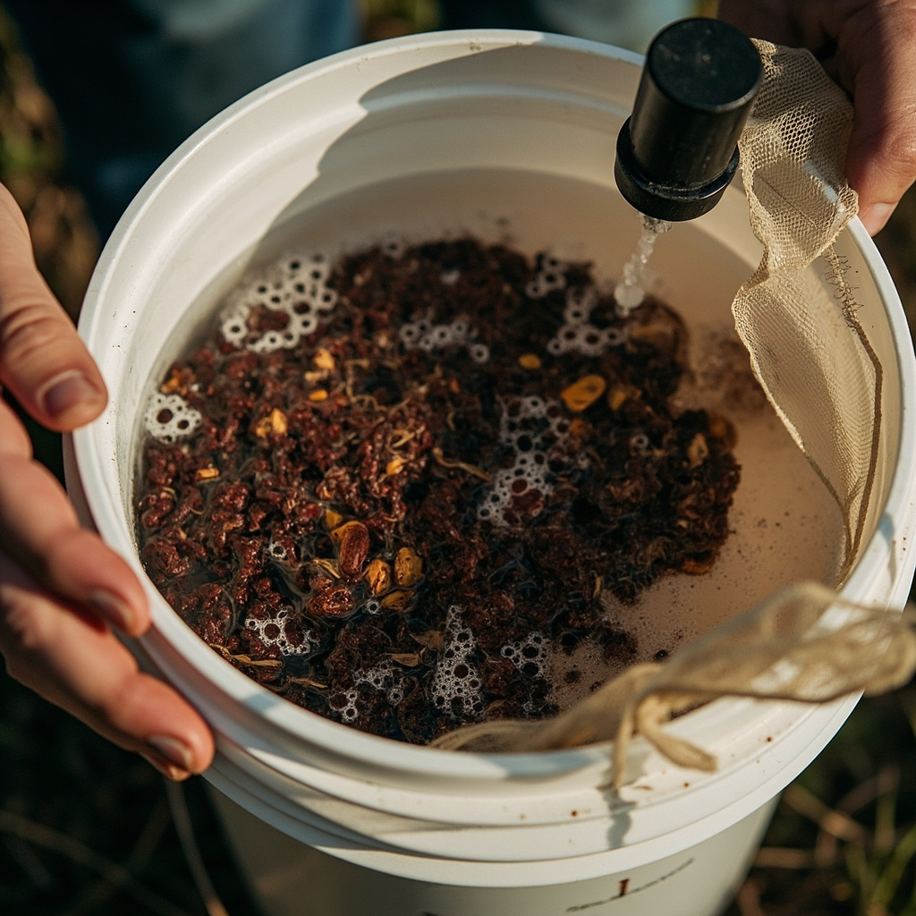 Worm casting tea brewing with air pump aeration