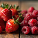 Fresh strawberries and raspberries side by side