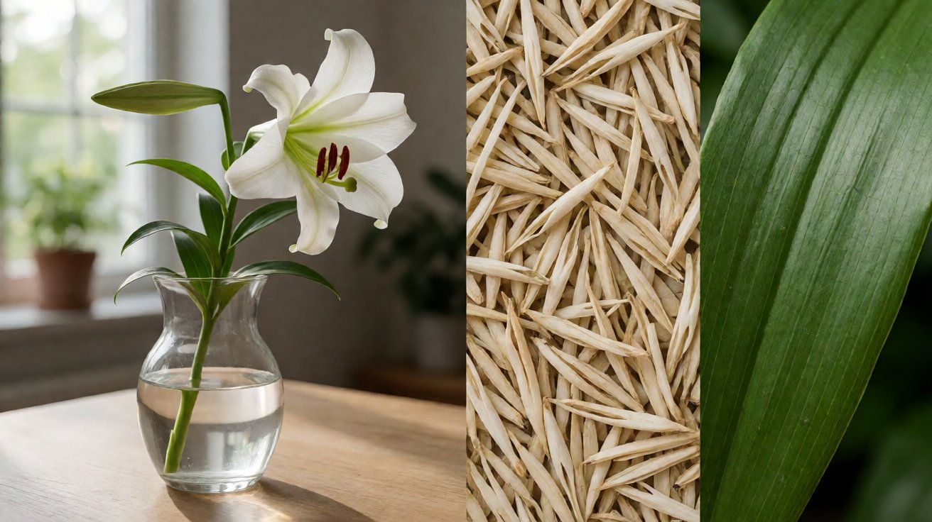 Easter lily in vase with raphide crystals inset