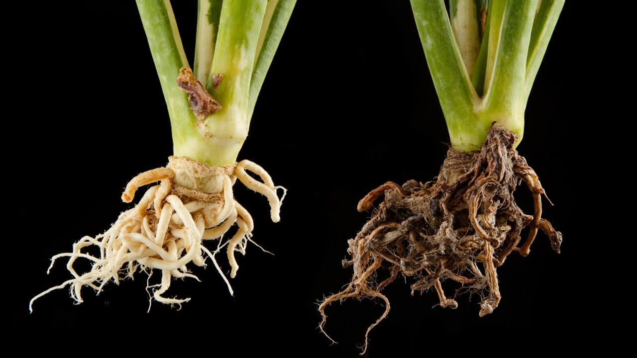 Healthy roots versus root rot on Dracaena Massangeana — diagnosis guide for Mass Cane Plant