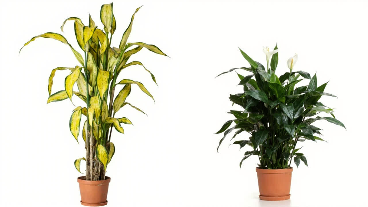 Mass Cane Plant Dracaena Massangeana vs Peace Lily Spathiphyllum comparison two popular low-light houseplants