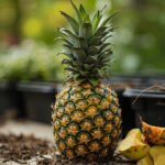 Prepared pineapple crown removed from store-bought fruit ready for planting