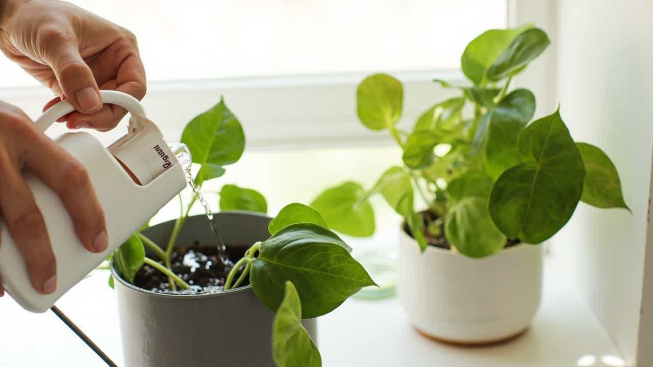 Fertilizing Pothos plant with liquid fertiliser at correct dilution