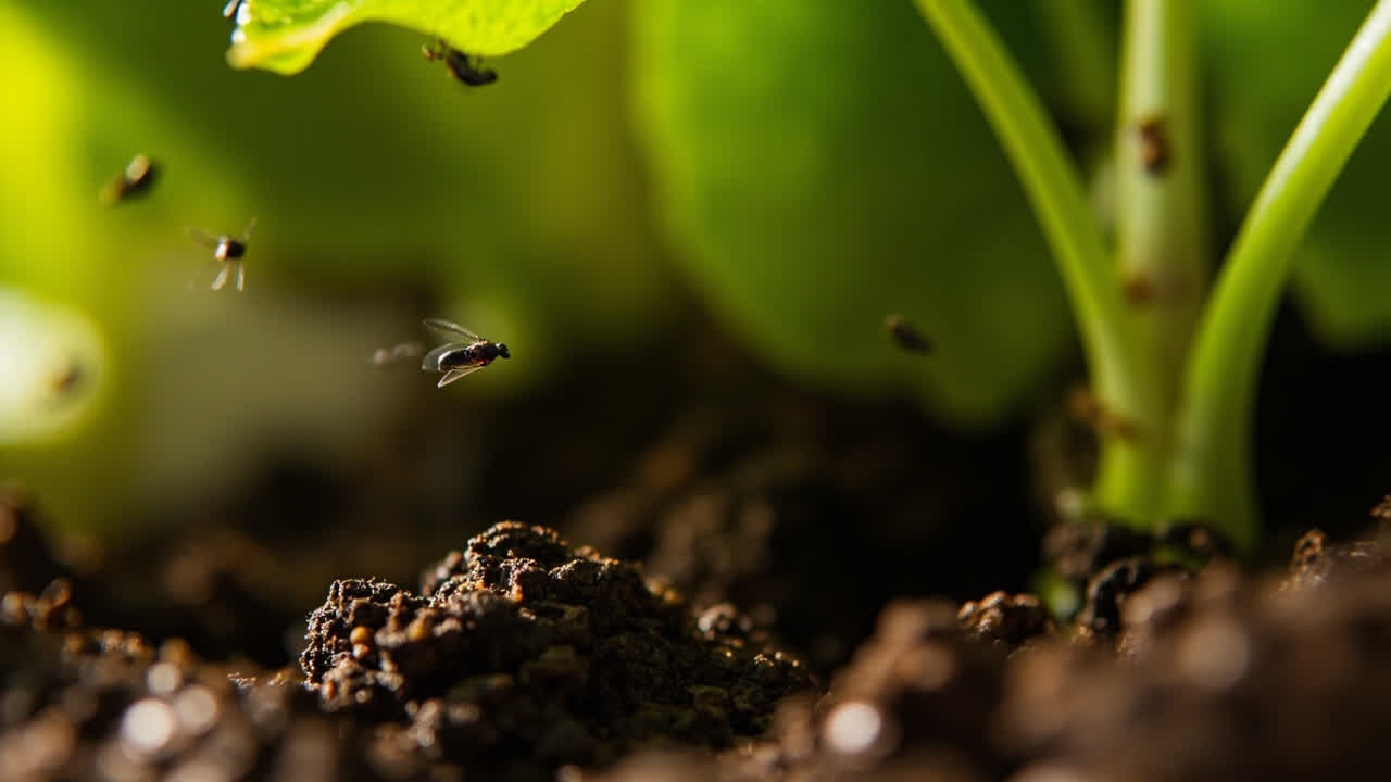 Fungus gnats on Pothos plant soil small dark flies infestation