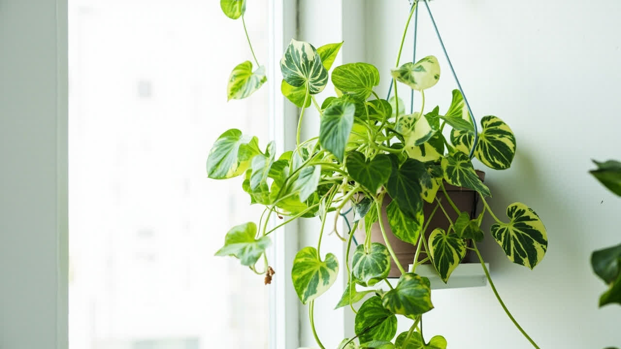 Pothos plant in bright indirect light showing healthy leaf size and colour