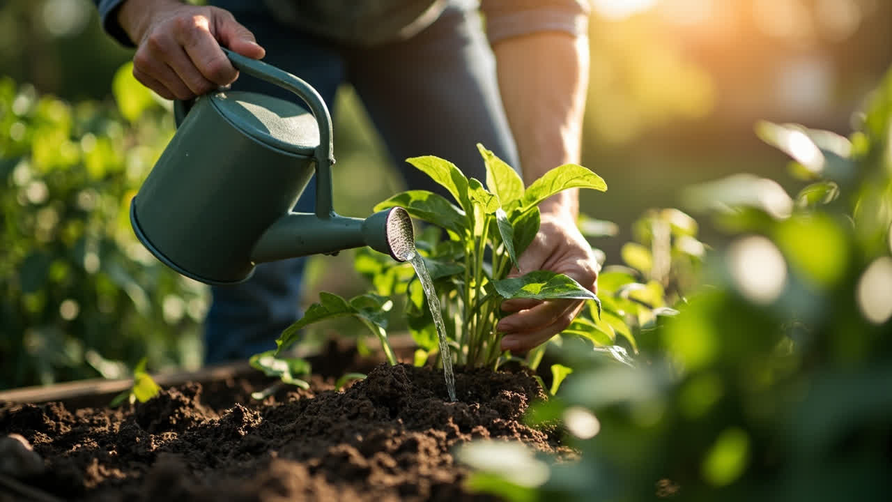 Hands watering a pothos plant checking soil moisture for healthy growth