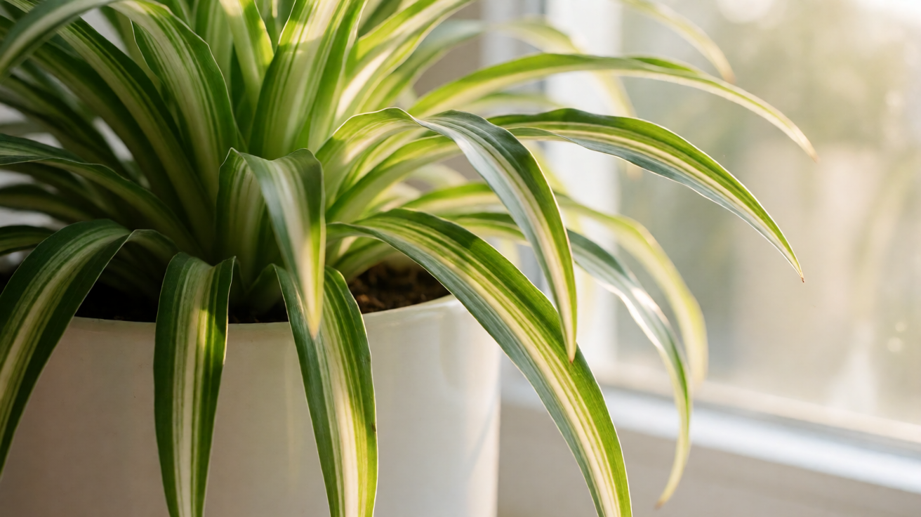 Vittatum spider plant on a bright windowsill