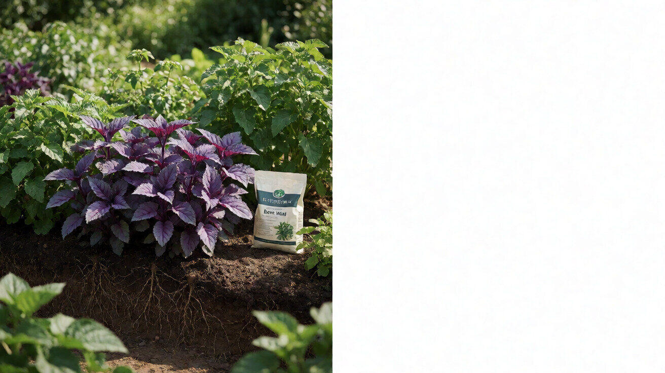 Garden bed with strong root systems and purple-tinged leaves beside healthy plants