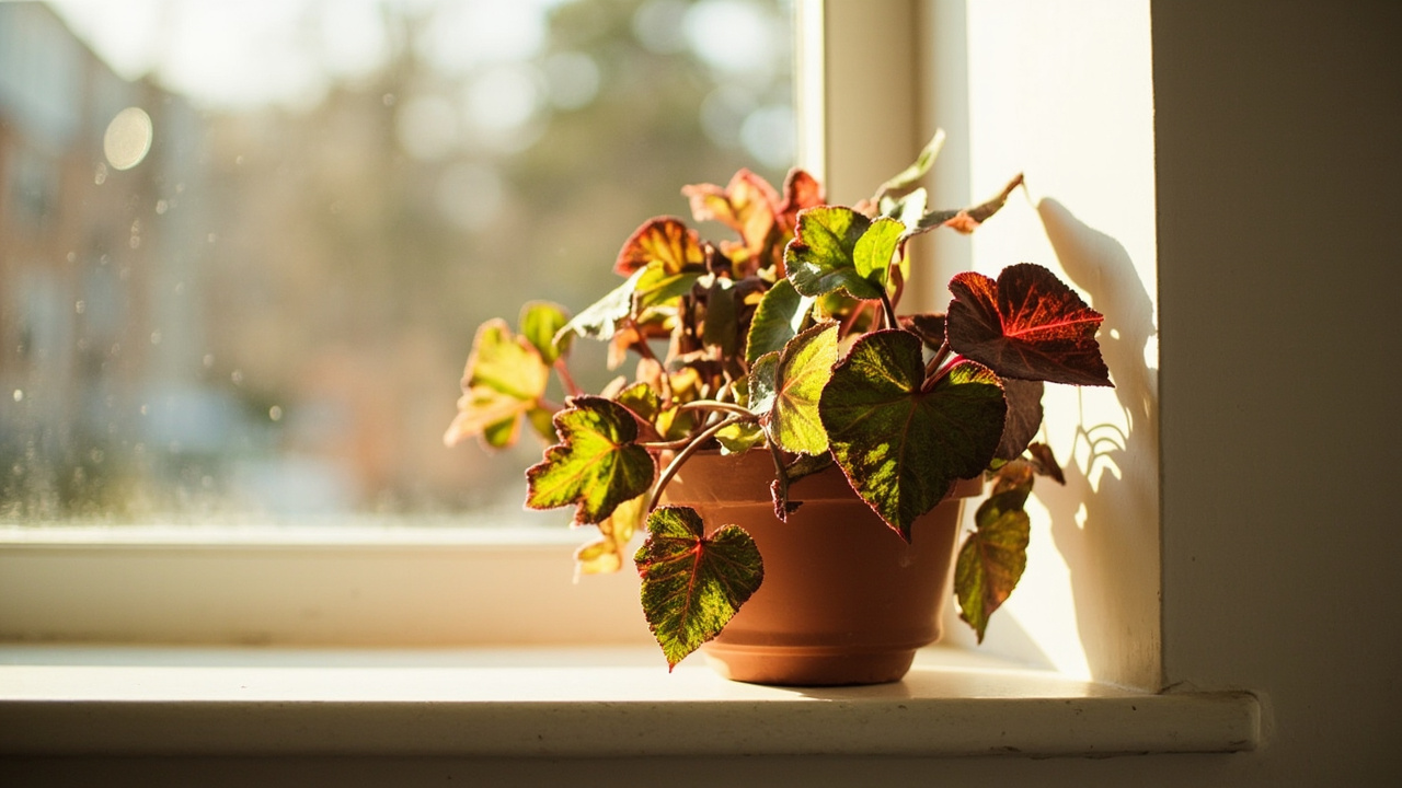 Begonia resting indoors during winter in bright indirect light